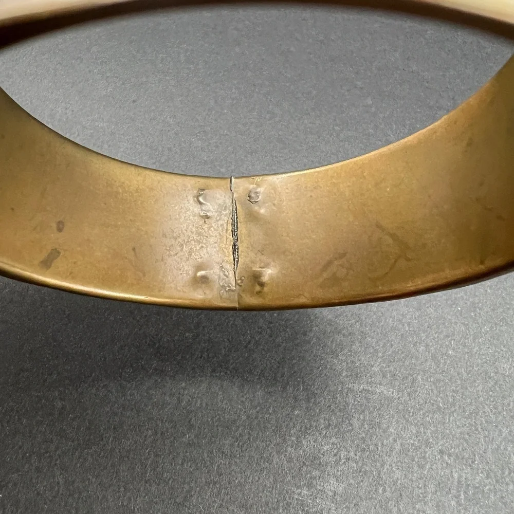 Vintage Bangle Bracelet Mother of Pearl Shell Inlay White Iridescent
